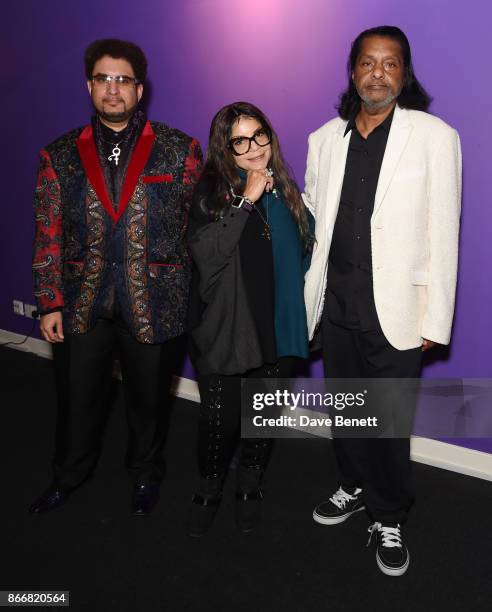 Omarr Baker, Tyka Nelson and Alfred Jackson attend a private view of "My Name Is Prince" at The O2 Arena on October 26, 2017 in London, England.