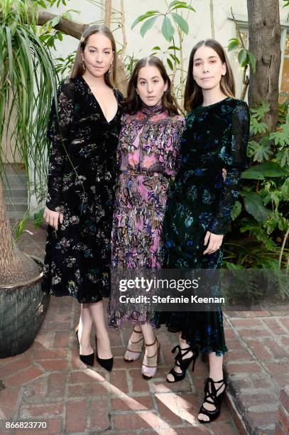 Este Haim, Alana Haim and Danielle Haim attend CFDA/Vogue Fashion Fund Show and Tea at Chateau Marmont at Chateau Marmont on October 25, 2017 in Los...
