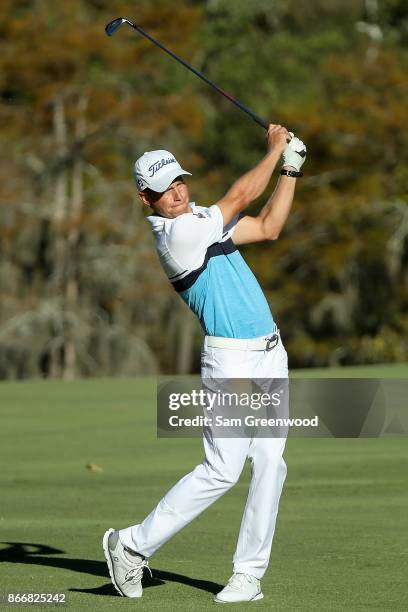 Peter Malnati plays his second shot on the 16th hole during the First Round of the Sanderson Farms Championship at the Country Club of Jackson on...