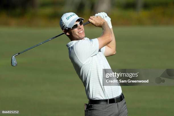 David Hearn of Canada plays his second shot on the 16th hole during the First Round of the Sanderson Farms Championship at the Country Club of...