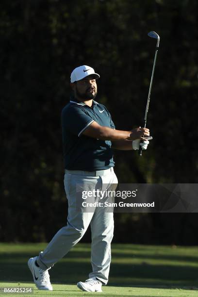 Spaun plays his second shot from the 17th hole during the First Round of the Sanderson Farms Championship at the Country Club of Jackson on October...