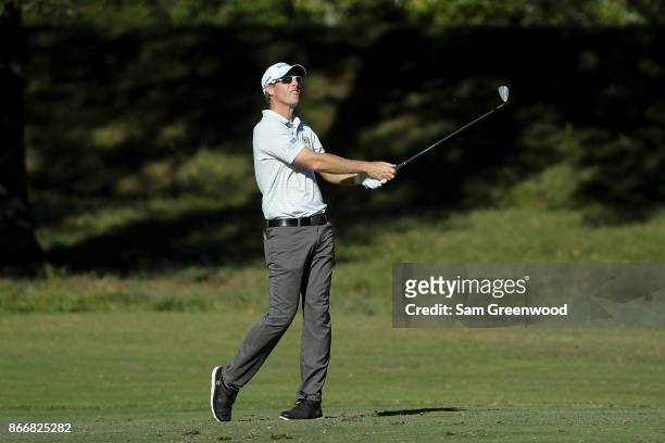 David Hearn of Canada plays his second shot on the 15th hole during the First Round of the Sanderson Farms Championship at the Country Club of...