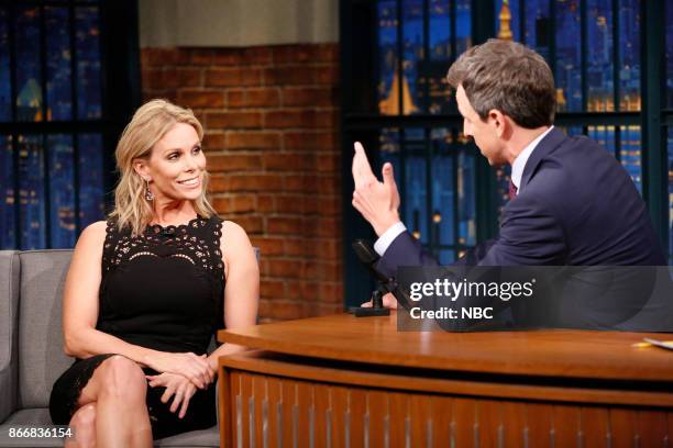 Episode 598 -- Pictured: Actress Cheryl Hines during an interview with host Seth Meyers on October 26, 2017 --