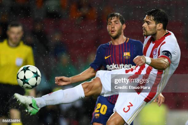 Alberto Botia of Olympicakos in action during the UEFA Champions League group D match between FC Barcelona and Olympiakos Piraeus at Camp Nou on...