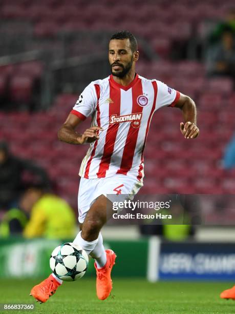 Alaixys Romao of Olympiakos in action during the UEFA Champions League group D match between FC Barcelona and Olympiakos Piraeus at Camp Nou on...