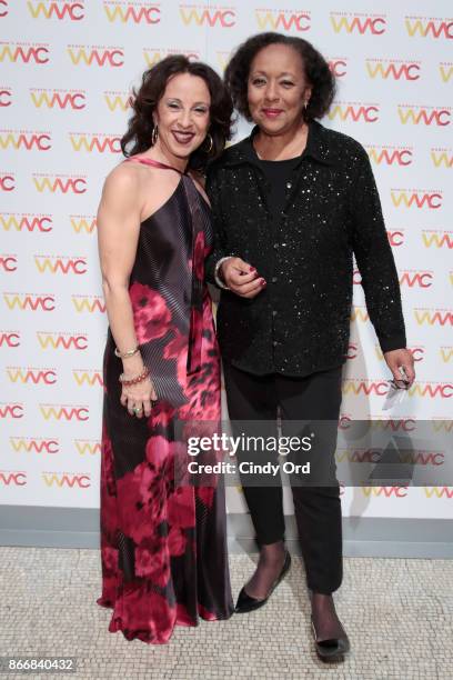 Journalist Maria Hinojosa winner of with the Carol Jenkins Award poses with Carol Jenkins at the Women's Media Center 2017 Women's Media Awards at...