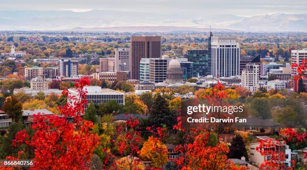 boise skyline fall panorama - boise stock pictures, royalty-free photos & images