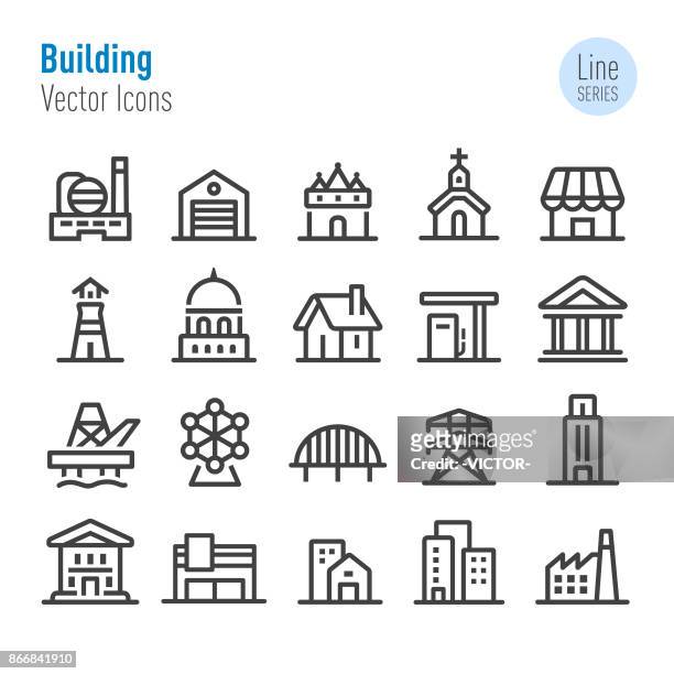 illustrations, cliparts, dessins animés et icônes de icônes de bâtiments - vecteur ligne série - temple