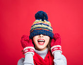 Happy Young Beautiful Woman in winter clothes