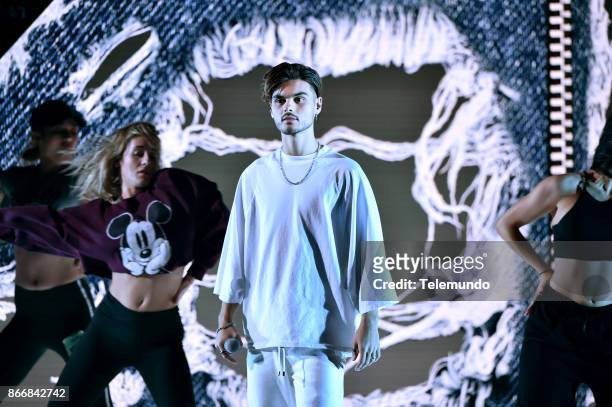 Rehearsal" -- Pictured: Abraham Mateo rehearses for the 2017 Latin American Music Awards at the Dolby Theater in Hollywood, CA on October 23, 2017 --