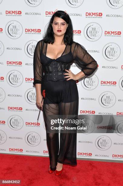 Model Lily Lane attends the 2017 DKMS Blood Ball at Spring Place on October 26, 2017 in New York City.