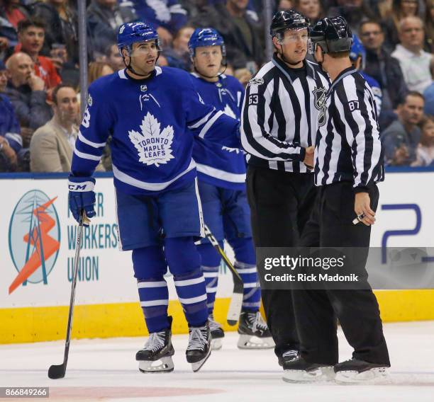 Toronto Maple Leafs center Nazem Kadri tries to argue his case after being called for a delay of game penalty on a face-off. Toronto Maple Leafs VS...