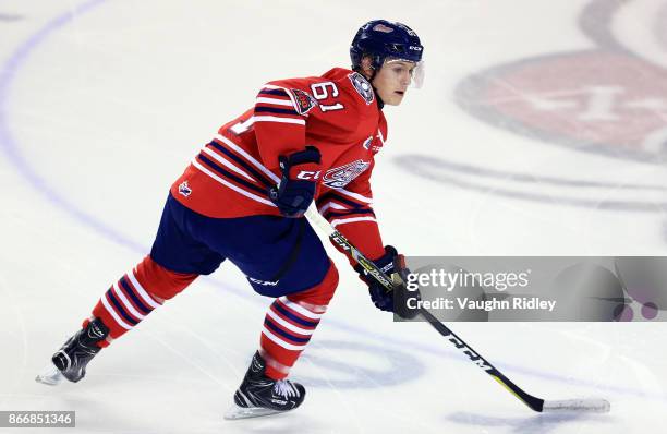 Allan McShane of the Oshawa Generals skates during an OHL game against the Niagara IceDogs at the Meridian Centre on October 26, 2017 in St...