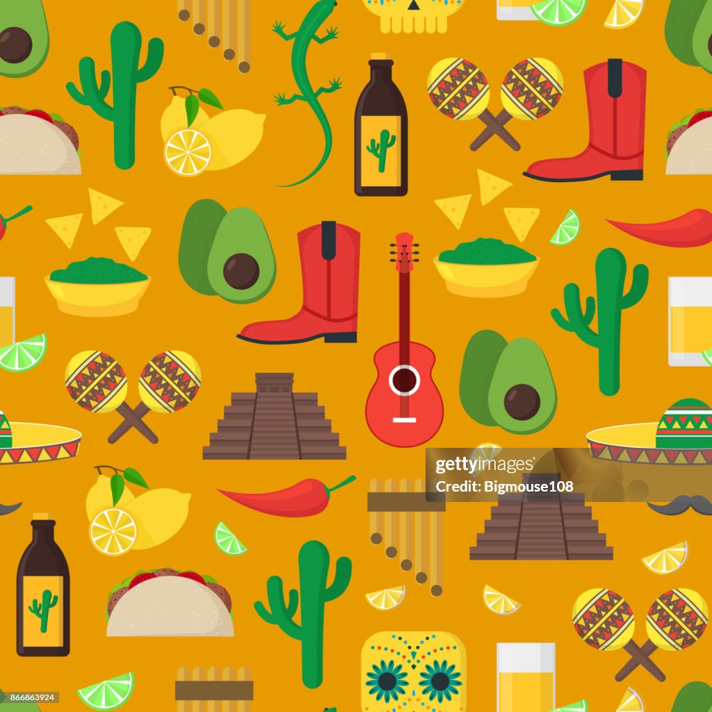 Patrón De Fondo De La Cultura Mexicana De Dibujos Animados Vector De  Ilustración de stock - Getty Images