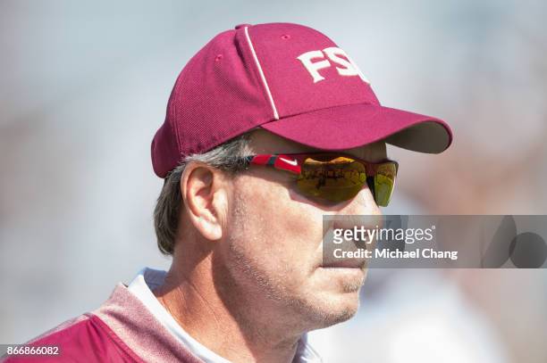 Head coach Jimbo Fisher of the Florida State Seminoles prior to their game against the Louisville Cardinals at Doak Campbell Stadium on October 21,...