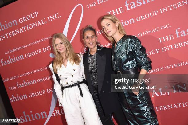 Model Anna Ewers, honoree, designer Isabel Marant and model/actress Carolyn Murphy attend the 2017 FGI Night Of Stars Modern Voices gala at Cipriani...