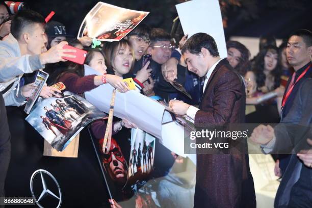 Actor Ezra Miller attends 'Justice League' premiere at 798 Art Zone on October 26, 2017 in Beijing, China.