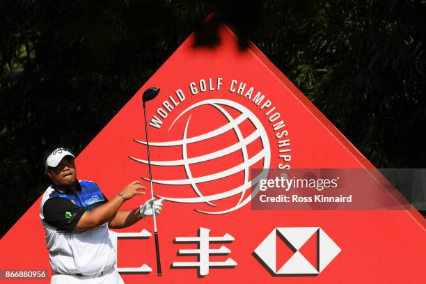 Kiradech Aphibarnrat of Thailand plays his shot from the ninth tee during the second round of the WGC - HSBC Champions at Sheshan International Golf...