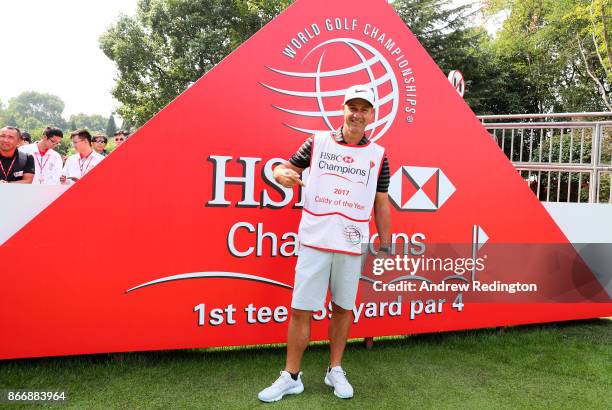 Caddie of the year 2017 Ricky Elliott poses on the first tee during the second round of the WGC - HSBC Champions at Sheshan International Golf Club...