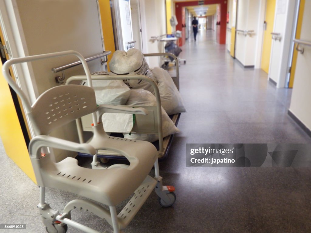Medical utensils in the hallway of a hospital