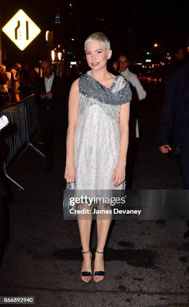 Michelle Williams arrives to the American Stock Exchange Building for the Volez, Vogez, Voyagez - Louis Vuitton Exhibition Opening on October 26,...