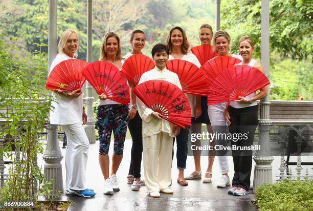 Legend Ambassadors Martina Navratilova, Arantxa Sanchez Vicario, Iva Majoli, Alicia Molik, Mary Pierce, Kim Clijsters and Chris Evert pose with May...