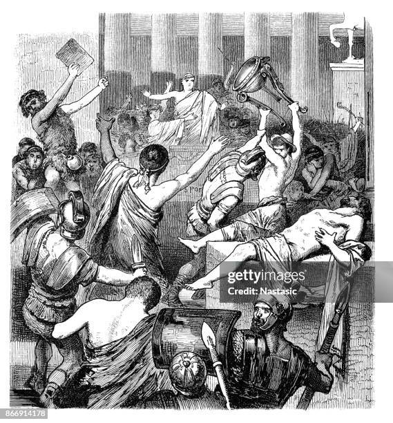 revolt of the plebeians - roman stock illustrations