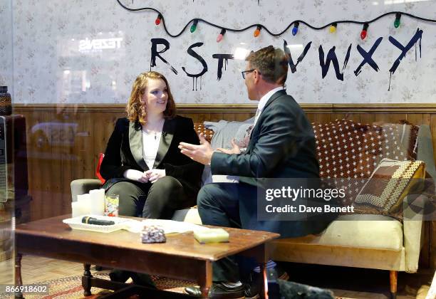 Shannon Purser aka Barb, is interviewed in the window for Good Morning Britain, at the Stranger Binge event at TopShop Topman, to mark the launch of...