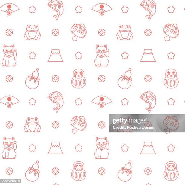japanese good luck charms seamless pattern - red sea bream stock illustrations