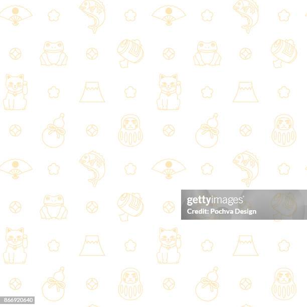 japanese good luck charms seamless pattern - red snapper stock illustrations