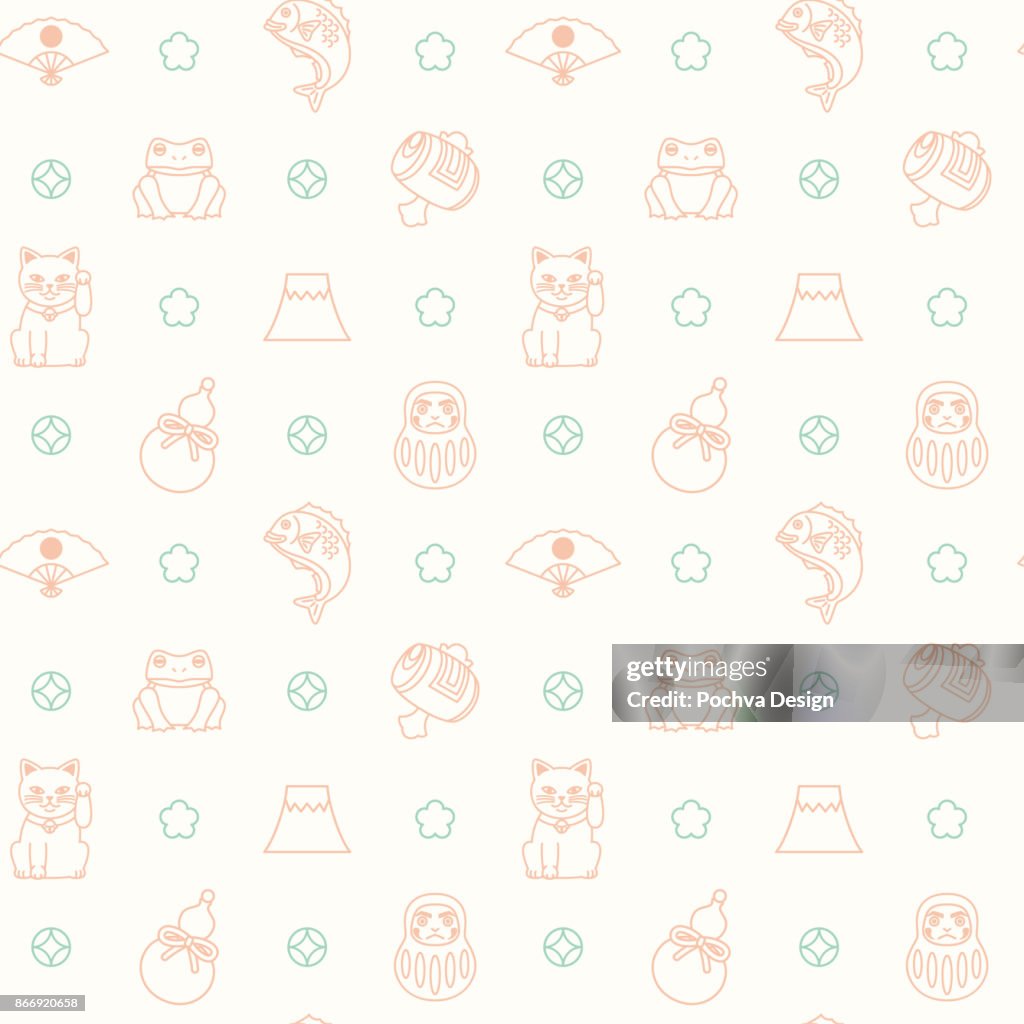 Japanese good luck charms seamless pattern
