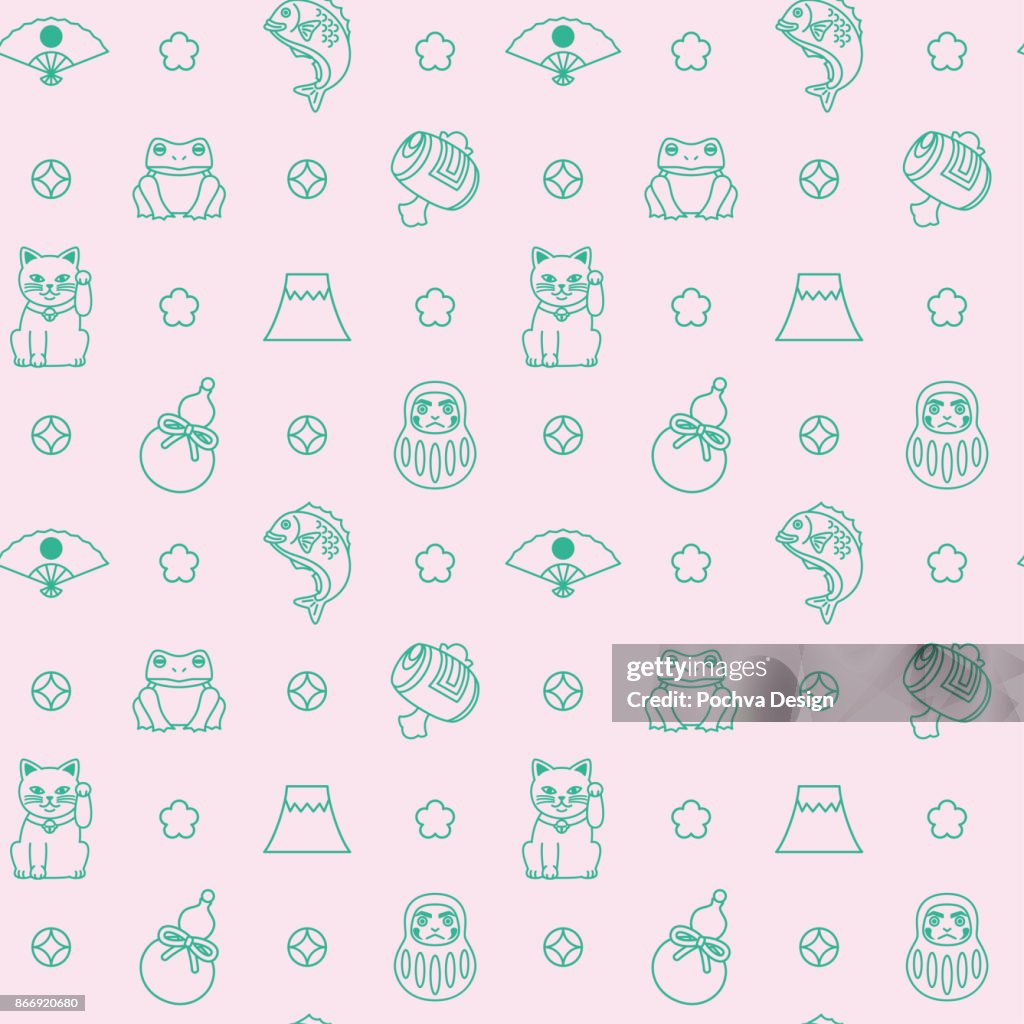 Japanese good luck charms seamless pattern