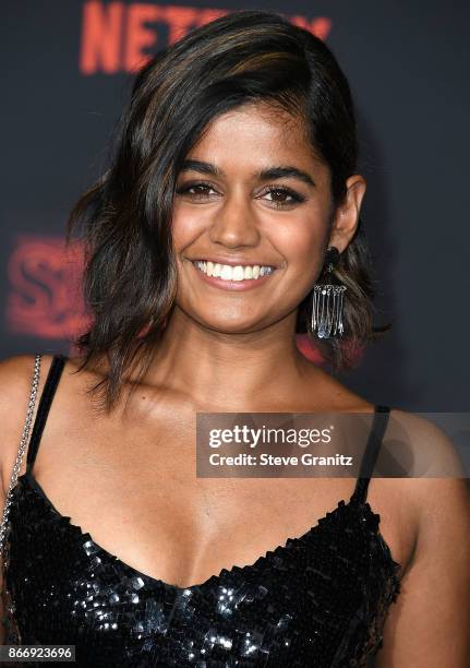 Linnea Berthelsen arrives at the Premiere Of Netflix's "Stranger Things" Season 2 at Regency Bruin Theatre on October 26, 2017 in Los Angeles,...