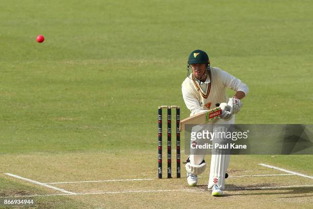 George Bailey of the Tigers bats during day two of the Sheffield Shield match between Western Australia and Tasmania at the WACA on October 27, 2017...