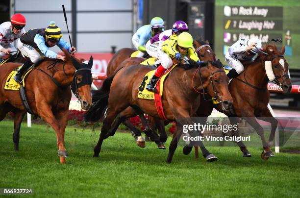 Craig Williams riding Carraig Aonair in Race 2, during Manikato Stakes Night at Moonee Valley Racecourse on October 27, 2017 in Melbourne, Australia.