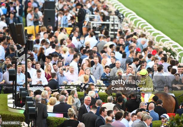 Craig Williams riding Carraig Aonair after winning in Race 2, during Manikato Stakes Night at Moonee Valley Racecourse on October 27, 2017 in...