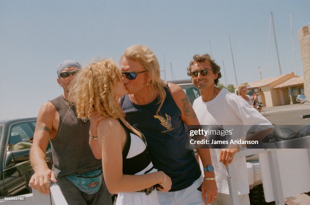 JOHNNY HALLYDAY AND HIS WIFE LAETITIA IN ST TROPEZ