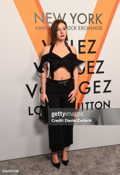 Adele Exarchopoulos attends the Volez, Voguez, Voyagez - Louis Vuitton Exhibition Opening on October 26, 2017 in New York City.