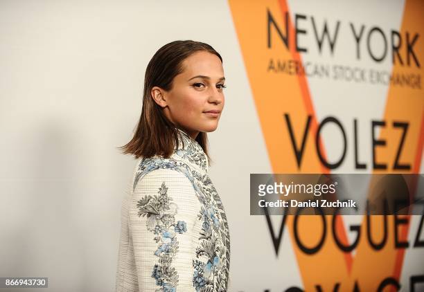 Alicia Vikander attends the Volez, Voguez, Voyagez - Louis Vuitton Exhibition Opening on October 26, 2017 in New York City.