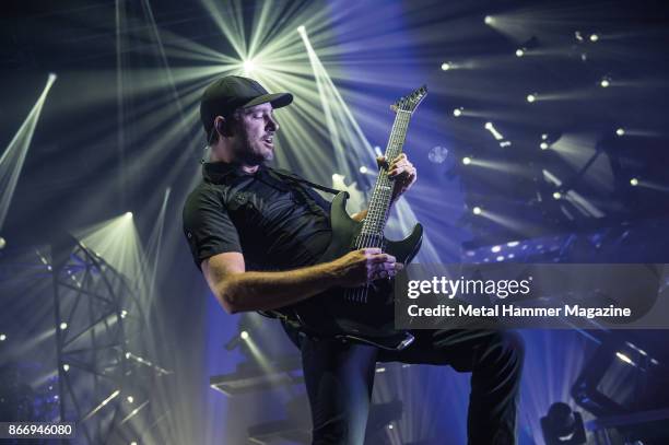 Guitarist Jeff Ling of Australian metalcore group Parkway Drive performing live on stage at the O2 Academy Brixton in London, on April 8, 2017.