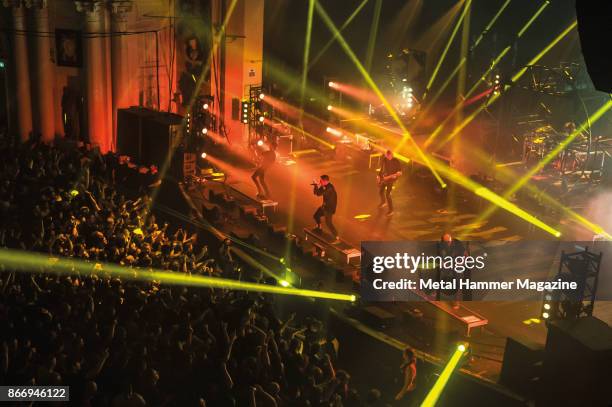 Australian metalcore group Parkway Drive performing live on stage at the O2 Academy Brixton in London, on April 8, 2017.