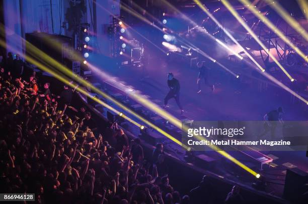 Australian metalcore group Parkway Drive performing live on stage at the O2 Academy Brixton in London, on April 8, 2017.