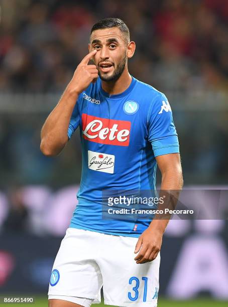 Faouzi Ghoulam of SSC Napoli in action during the Serie A match between Genoa CFC and SSC Napoli at Stadio Luigi Ferraris on October 25, 2017 in...