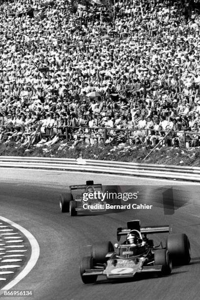 Emerson Fittipaldi, Ronnie Peterson, Lotus-Ford 72E, Grand Prix of Austria, Osterreichring, 19 August 1973.