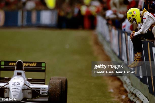 Christian Fittipaldi, Minardi-Ford M193, Grand Prix of Great Britain, Silverstone Circuit, 11 July 1993. A dejected Christian Fittipaldi after...