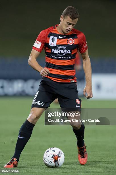 Oriol Riera of the Wanderers dribbles the ball during the Semi Final FFA Cup match between the Western Sydney Wanderers and Adelaide United at...