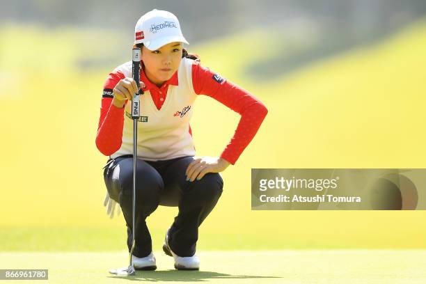 Yuting Seki of China lines up her putt on the 2nd hole during the first round of the Higuchi Hisako Ponta Ladies at the Musashigaoka Golf Course on...