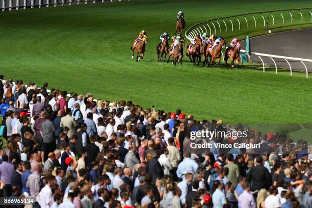 Craig Williams riding Mile High winning Race 5, during Manikato Stakes Night at Moonee Valley Racecourse on October 27, 2017 in Melbourne, Australia.