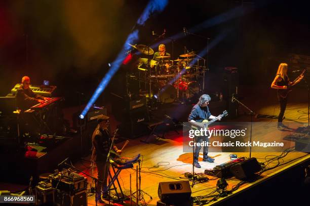 Progressive rock musician Steve Hackett performing live on stage with his band at City Hall in Sheffield, on May 3, 2017.