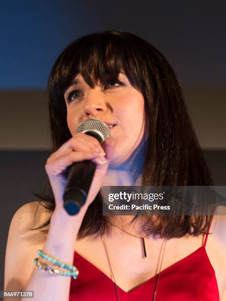 Lena Hall attends Q and A during NewFest closing night movie screening Becks at Cinepolis Chelsea.